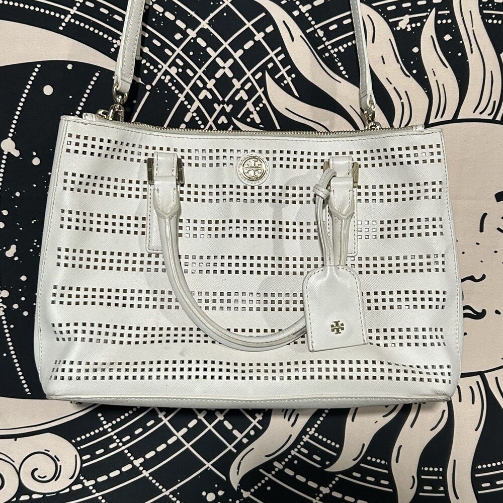 Tory Burch Robinson Crossbody Cream Handbag Double Zip Saffiano Leather